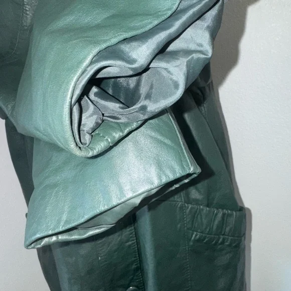 Vintage PELLE New York Milano Green Leather Women’s Coat Jacket-Size Medium - Picture 11 of 15